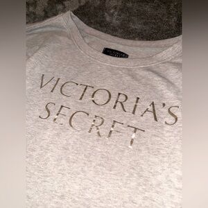 Victorias Secret sweatshirt  XL Beige gold foil bling logo off shoulder top